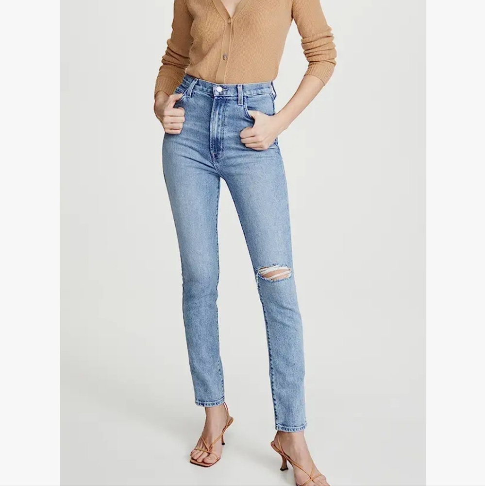 J Brand 1212 Runway High Rise Slim Straight in Chadron Destruct